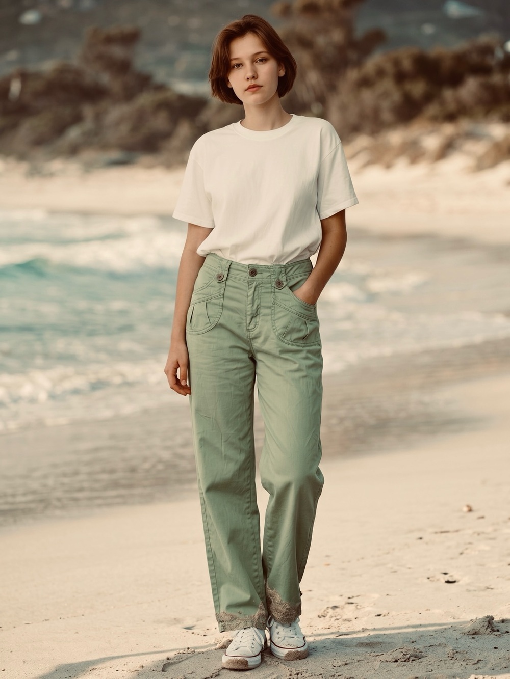 Sanctuary Olive Green Bootcut Lightweight Cotton Pants Size M